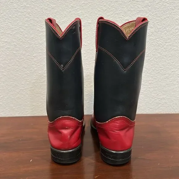 💙♥️ Vintage Diamond J Red & Navy Justin Roper Cowboy Boots - Picture 3 of 9